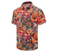 SheLucki Hawaiian Shirt for Men, Unisex Summer Beach Casual Short Sleeve Button Down Shirts, Printed Palmshadow Clothing, Paisley Colorful, XXL