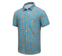 SheLucki Hawaiian Shirt for Men, Unisex Summer Beach Casual Short Sleeve Button Down Shirts, Printed Palmshadow Clothing, Baroque Gree, Medium