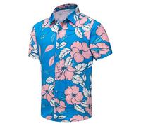 SheLucki Mens Hawaiian Shirts Short Sleeve Casual Button Down Shirts Summer Tropical Floral Beach Shirt, Flower 079 Blue, S
