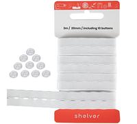 Shelver Elastic with Buttonhole for Sewing Adjustable Waistbands to Children's Trousers or Maternity Wear, Button Extenders with 10 Buttons