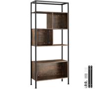 Tectake Free Standing Shelf Hastings 75X31X170.5Cm With 5 Tiers & 3 Storage Compartments - Industrial Wood Dark, Rustic