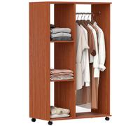 Shelves Garment Rack Open Wardrobe Clothes Hanging Rail Storage Walnut Finish