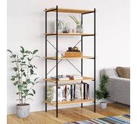 Shelving Unit Black & Oak Engineered Wood Steel 80x40x163 cm. 5-Tier Heavy-Duty