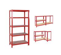 Shelving Unit for Garages and Sheds 180x90x40cm Racking Storage Shelves Strong Metal Shelving 5 Tier Boltless Garage Shelving Storage Unit Adjustable Shelf Easy Assembling Total Capacity 875KG -Red