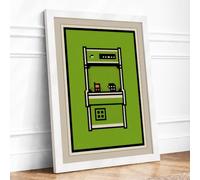 Shelving Unit in Green Minimalist Framed Wall Art Print A2 (59.4×42cm) White, Wall Decor for Living Room, Bedroom, Office & Home, Ready to Hang, Art Gift
