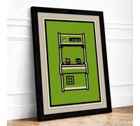 Shelving Unit in Green Minimalist Framed Wall Art Print A4 (29.7×21cm) Black, Wall Decor for Living Room, Bedroom, Office & Home, Ready to Hang, Art Gift