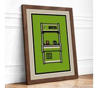 Shelving Unit in Green Minimalist Framed Wall Art Print A4 (29.7×21cm) Walnut, Wall Decor for Living Room, Bedroom, Office & Home, Ready to Hang, Art Gift