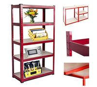 Shelving Units Storage Garage Utility Racks 5 Tier 180 cm x 90 cm x 40 cm Heavy Duty (175KG Per Shelf) 875KG Capacity Racking Shelves for Warehouse Shed Greenhouse Weatherproof Office Workshop Red