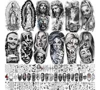 SHELYEXIEN 73 Sheets Chicani Temporary Halloween Tattoos for Women, Men and Adults: Cholo, Chola, Our Lady of Guadeloupe, Religion, Chicana, Gambulator, Prisoner, Mexico Culture