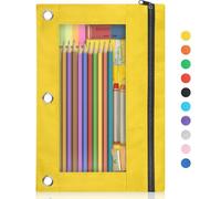 Shemira Pencil Pouch for 3 Ring Binder, Binder Pencil Pouch with Smooth Zipper, Clear Window Pencil Case for Binder, Zipper Pencil Pouches, Big Capacity 3 Ring Binder Pencil Bag, Yellow