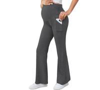 Shen&Qege Maternity Flare Pants Over The Belly Work Pregnancy Pants Stretchy Lounge Wide Leg Trousers with Pockets Dark Gray