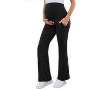 Shen&Qege Maternity Pants Cotton Over The Belly Work Pregnancy Pants Stretchy Lounge Wide Leg Trousers with Pockets
