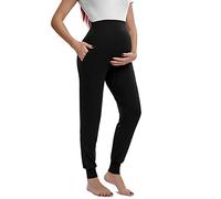 Shen&Qege Maternity Pants Over The Belly Lounge Sweatpants Stretchy Comfy Pregnancy Trousers with Pockets Black