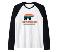 Shenandoah Mountain Scenery Inside A Bear Silhouette Retro Raglan Baseball Tee