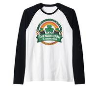 Shenanigans Co-Ordinator St Patricks Day Clover Rainbow Raglan Baseball Tee