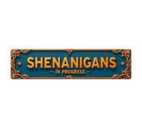 Shenanigans In Progress Sign Pattern_1 Tin Sign Vintage Metal Poster Retro Bar, Home, Man Cave, Kitchen, Laundry Room Wall Art Decor Gift 4x16 Inch