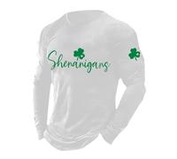 Shenanigans Mens St Patricks Day T Shirts Mens St Patricks Day Shirt Green Clover Long Sleeve Top Irish Mens St Patty's Day Shirt (White, M)