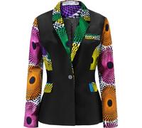 SHENBOLEN Women African Print Coat Notched Lapel Pocket Blazer Jacket, D, XXL