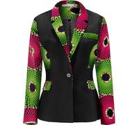 SHENBOLEN Women African Print Coat Notched Lapel Pocket Blazer Jacket, J, L