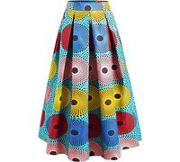 Shenbolen Women African Traditional Costume Ankara Print Skirt Dashiki Long Skirts - Gold - Small