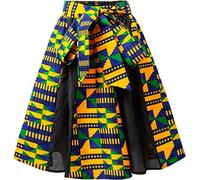 Shenbolen Women African Traditional Costume Flower Print Casual Dashiki Skirt (X-Large, D)