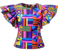 SHENBOLEN Women Kente Print Shirt African Tradition Top, F, 4XL