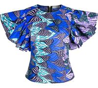 SHENBOLEN Women Kente Print Shirt African Tradition Top, H, XL