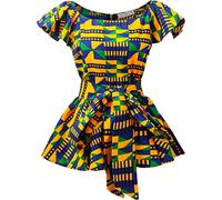 Shenbolen Womens Dashiki Tops Sleeveless Summer African Printed Slim Fit Shirts Blouse - Gold - S