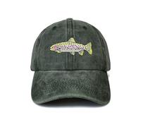 Shenbors Embroidered Rainbow Trout Fish Hats, Rainbow Trout Fish (Washed Army Green), One size