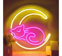 SHENEON Moon and Cat Magic Light Sign - Anime Wall Decor for Girls Room - USB Powered Pink LED Neon Sign for Bedroom - Birthday Gift - 11.6 * 11.8 Inch