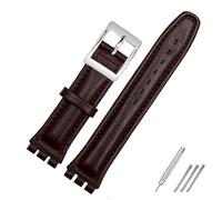 SHENGANG Genuine leather bracelet,for swatch Strap Plain watch band 17mm 19mm Wrist Strap red Watchbands Women man watch belt accessories (Color : Brown silver buckle, Size : 17mm)