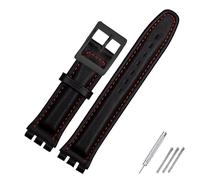 SHENGANG Genuine leather bracelet,for swatch Strap Plain watch band 17mm 19mm Wrist Strap red Watchbands Women man watch belt accessories (Color : Black red black, Size : 17mm)
