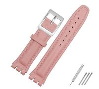 SHENGANG Genuine leather bracelet,for swatch Strap Plain watch band 17mm 19mm Wrist Strap red Watchbands Women man watch belt accessories (Color : Pink silver, Size : 17mm)