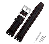 SHENGANG Genuine leather bracelet,for swatch Strap Plain watch band 17mm 19mm Wrist Strap red Watchbands Women man watch belt accessories (Color : Black red silver, Size : 17mm)