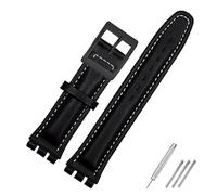 SHENGANG Genuine leather bracelet,for swatch Strap Plain watch band 17mm 19mm Wrist Strap red Watchbands Women man watch belt accessories (Color : Black white black, Size : 19mm)