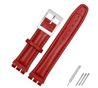 SHENGANG Genuine leather bracelet,for swatch Strap Plain watch band 17mm 19mm Wrist Strap red Watchbands Women man watch belt accessories (Color : Red silver, Size : 17mm)