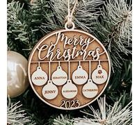 SHENGBEIDZ Personalized Family Names Christmas Ornament 2025, Custom 1-9 Names Christmas Tree 3D Wooden Hanging Ornaments, Xmas Tree Decoration Holiday Party Gift(Style 3)