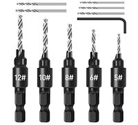 shengbenhao Countersink Drill Bit Set, 11 PCS Counter Sink Drill Bits for Wood, #5, #6, #8, #10, #12, Quick Change 1/4" Hex Shank Adjustable Countersink Set for Woodworking with Storage Box