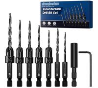 shengbenhao Countersink Drill Bit Set, #4#6#8#10#12 Tapered Drill Bits Counter Sink Drill Bit, 1/4" Hex Shank Quick Change for Woodworking with Storage Box (9pcs)