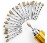 shengbenhao Diamond Grinding Burr Bit Set，20Pcs Rotary Tool Accessories Stone Carving Set with 1/8 inch Shank for Stone Ceramic Glass Carving Grinding Polishing Sanding(Power Tools are not Included)