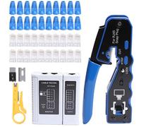 Shengbowi RJ45 Crimp Tool Kit Pass Through Ethernet Cat6 Cat6a Cat5e Crimping Tool with 20PCS Cat6 Pass-Thru Connectors 1 Wire Cutter Plier 1 Mini Wire Stripper 1 Network Cable Tester