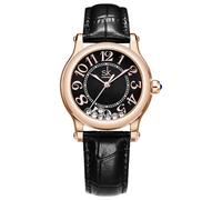 SHENGKE Casual Fashion Women's Watch Easy-to-Read Dial 12-Hour Display Round Case Analog Wrist Watch Soft and Breathable Leather Strap (Black-Gold)