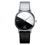 SHENGKE Creative Contrast Color Simplicity Women Watch Genuine Leather Elegant Women Watches Ladies Wristwatch(K0095-Black&White)