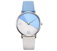 SHENGKE Creative Contrast Color Simplicity Women Watch Genuine Leather Elegant Women Watches Ladies Wristwatch(K0095-Blue&White)