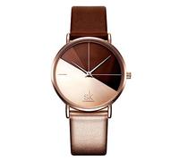 SHENGKE Creative Contrast Color Simplicity Women Watch Genuine Leather Elegant Women Watches Ladies Wristwatch(K0095-Rosegold&Brown)