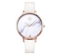 SHENGKE Creative Simplicity Women Watch Genuine Leather Elegant Women Watches Ladies Business Wristwatch(K0039L-White)