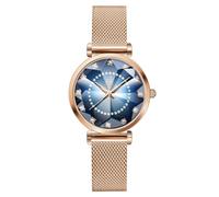 SHENGKE Creative Starry Sky Women Watch with Stainless Steel Mesh Band Genuine Leather Elegant Floral Women Watches(Shell Dial-Mesh Band-Rosegold)