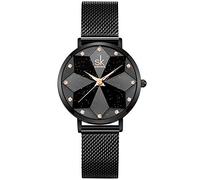 SHENGKE Creative Starry Sky Women Watch with Stainless Steel Mesh Band Genuine Leather Elegant Floral Women Watches(Starry-Mesh Band-Black)