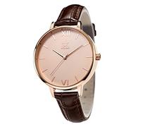 SHENGKE Creative Watch Ultra-Thin Strap Casual Fashion Quartz Minimalist Watch, Brown-K0039, Quartz Watches