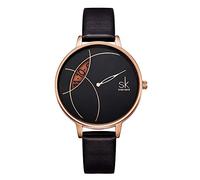 SHENGKE Fashion Watch Leather Strap Simple Decent Casual Fashion Quartz Watch (Less is More) Watch Easy to Read Black